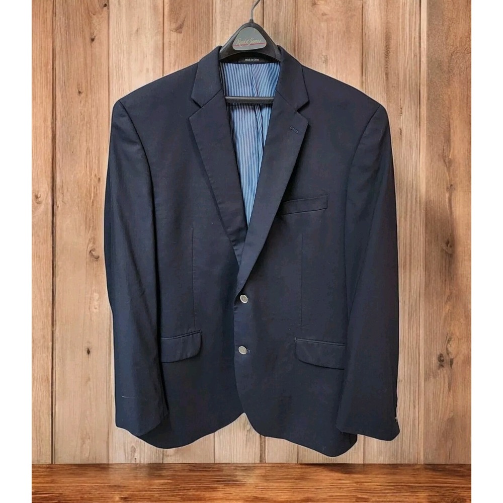 Calvin Klein Men's 46L Navy Blue Two Silver Button Wool Blazer Sport Coat Jacket